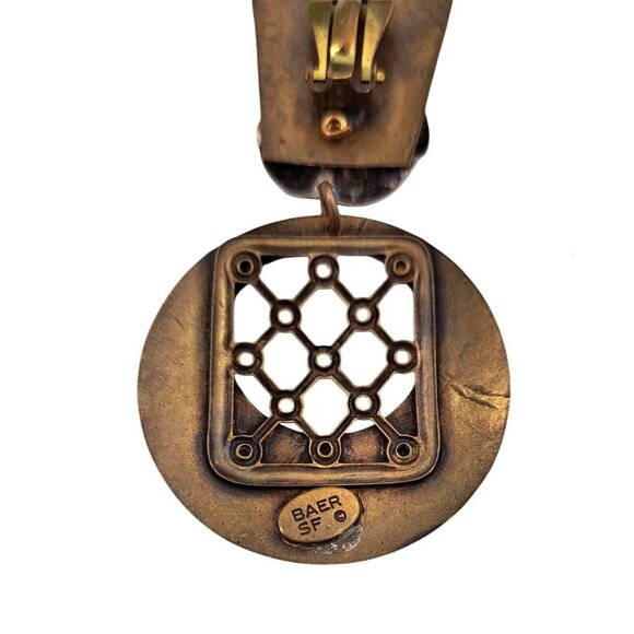 Vintage Marjorie Baer SF Clip-On Earrings Brutalist Mixed Metal Statement Dangle - Picture 5 of 8